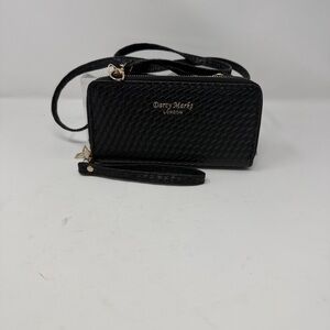 Darcy Marks London Black Wallet/Wristlet With Gold Tone Hardware Crossbody Strap